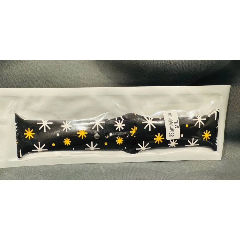 Watch Band, Size 38/42 (M/L), in Festive Black & Gold NEW